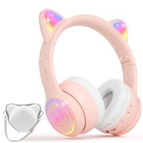 Fones de ouvido sem fio Bluetooth Cat Ear iFecco para crianças rosa - I love e iFecco