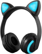 Fones de ouvido sem fio com bluetooth com microfone, 7 cores, luz de LED piscando, estéreo PRETO