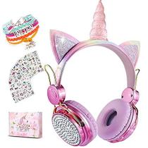 Fones de ouvido sem fio para crianças, unicórnio, dobráveis, roxos