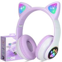 Fones de ouvido sem fio TCJJ Cat Ear LED Bluetooth com microfone roxo Fones de ouvido sem fio TCJJ Cat Ear LED Bluetooth com microfone roxo