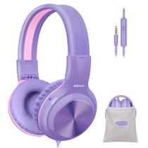 Fones de ouvido SIMOLIO com fio para crianças com microfone roxo