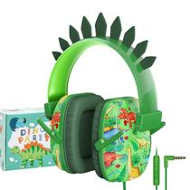 Fones de ouvido TCJJ Dinosaur para meninos com microfone e conector verde de 3,5 mm