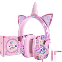 Fones de ouvido TCJJ Unicorn para meninas com microfone e conector de 3,5 mm rosa Fones de ouvido TCJJ Unicorn para meninas com microfone e conector de 3,5 mm rosa