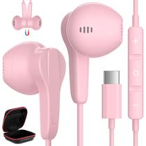 Fones de ouvido USB C para iPhone 16, 15 Pro, Max Plus, iPad Air, fones de ouvido tipo C com microfone, fones de ouvido estéreo magnéticos com fio USB C de alta fidelidade para Samsung Galaxy S25 S24 Ultra A35 S23 Fe S22+ Flip Pixel 9 8 Pro, rosa