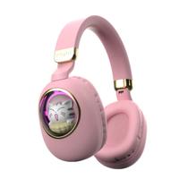 Fones de ouvido Xmenha Kids com fio rosa com Bluetooth 5.1 e microfone