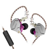 Fones de ouvido YINYOO KZ ZSN Pro 1DD 1BA híbridos com fio e microfone roxo
