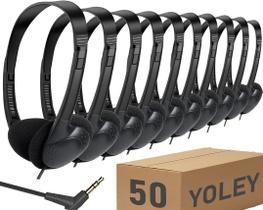 Fones de ouvido Yoley com fio de 3,5 mm, plugue preto, pacote com 50