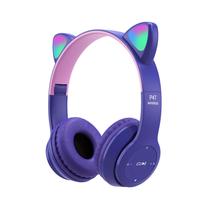 Fones de ouvido Yuhoo Kids Cat Ear LED Light Bluetooth 5.0 roxo