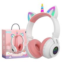 Fones de ouvido YUSONIC Unicorn Kids Bluetooth Dobráveis Branco Rosa