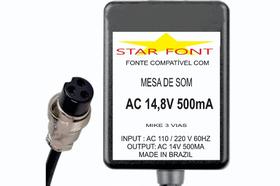 Fonte AC 14,8V 0.5A Compatível para Mixer Behringer Eurorack com Plug Mike