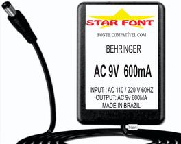 Fonte AC 9V para X V-AMP LX1-X Multi Efeitos Behringer - 600mA Bivolt