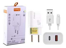 Fonte Agold C/ Cabo Lightning - Entrada Usb + Tipo C Ca42-2 Branco