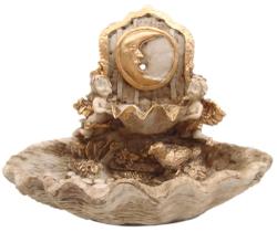 Fonte água cascata lua minguante em resina dourada