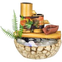 Fonte Agua Cromoterapia Decorativa Mesa Cascata Bambu Resina