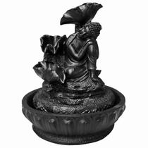 Fonte Água Relaxante Com Buda Sonhador Preto e Ouro Resina
