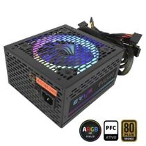Fonte atx 500w real evus evg500 argb 80 plus bronze pfc ativo preta c/cabo