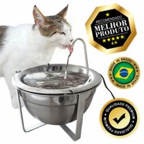 Fonte Bebedouro Inox com Filtro para Gatos e Cães Pequeno Porte + suporte - Fácil de limpar