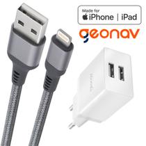 Fonte carregador iPhone kit com cabo Lightning USB MFI original Geonav reforçado compatível 6 6s 7 8 ou plus X XR XS SE 11 12 13 ou Pro Max