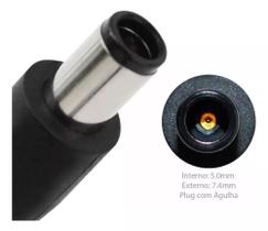 Fonte Carregador Para Notebook Dell 19,5v 3,34a 65w Pino Grosso Agulha 7,4mm x 5,0mm