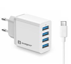 Fonte Carregador Rápido 4 Entradas Usb 5a + Cabo Para Tipo C (USB-C) - Sumexr