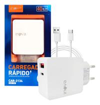 Fonte Carregador Turbo 40w 2 Entradas + Cabo Tipo C Cor Branco