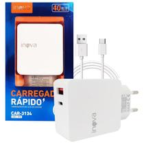 Fonte Carregador Turbo 40W Carregamento Rápido 2 Entradas + Cabo Tipo C