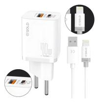 Fonte Carregador Turbo Rápido 40w Duas Entradas Compatível Iphone Tipo C e USB - Lightning