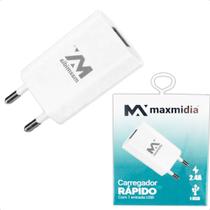 Fonte Carregador Turbo Usb Para Carregador Tomada Usb 2.4A Rápido Portátil Branco