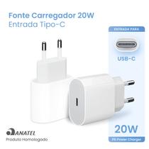 Fonte Carregador USBC PD 20W Turbo Sem Cabo Compatível Celulares USBC Bivolt Branco Fonte Carregador USBC PD 20W Turbo Sem Cabo Compatível Celulares USBC Bivolt Branco