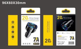 Fonte carro 2Usb+ Pd 20w Turbo Tipo C Usb Qc 3.0 +7A
