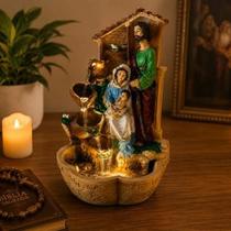Fonte Cascata Sagrada Família Resina Bivolt Decoração Religiosa Casa Jardim Zen