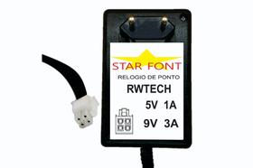 Fonte DC 5V e 9V com 4 Vias para Relógio de Ponto RWTECH - Bivolt