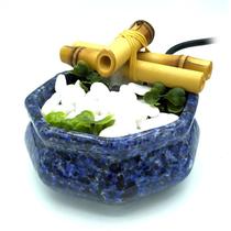 Fonte de Água Baguá Feng Shui em Cerâmica e Bambu (13cm) - Relaxar e Meditar