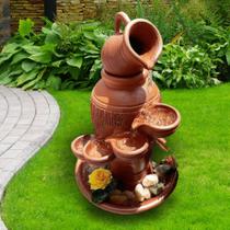 Fonte De Agua Barro Decorativa Cascata 3 Quedas Para Jardim De Barro Artes - Artesanatos Mineiros