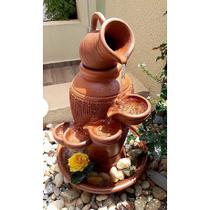 Fonte De Agua Barro Decorativa Cascata 3 Quedas Para Jardim De Barro - Artesanatos Mineiros