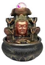 Fonte De Água Cabeça Buda 4 Cascatas Dourado 20cm Decoração