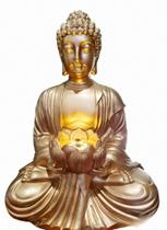 Fonte De Água Com Iluminação Buda Dourado Flor De Lotus Meditando Bivolt