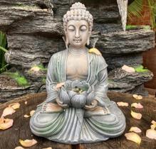 Fonte De Água Com Iluminação Buda Flor De Lotus Meditando Bivolt - Althea Arte Decor