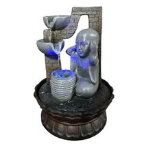 Fonte de Água Decorativa com Bola de LED Giratória e Estátua de Monge - Tranquilidade e Elegância
