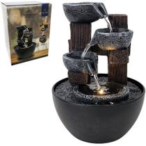 Fonte de agua decorativa stone 3 quedas com led casal real bivolt 18x13x13cm - NEWWAY