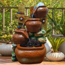 Fonte De Água Feng Shui Troncos E Jarros Em Quedas C/ Led