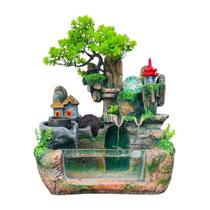 Fonte De Água Moinho Aquário Relaxante Com Led Resina - Equilíbrio Pedras Naturais