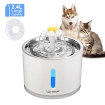 Fonte de Agua P/ Gatos Bebedouro Com Filtro LED 2.4L Aço Inoxidável Gatos Cães Animais de Estimação