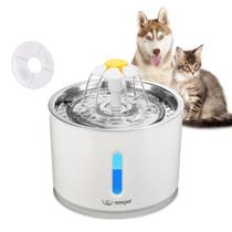 Fonte de Agua P/ Gatos Bebedouro Com Filtro LED 2.4L Aço Inoxidável Gatos Cães Animais de Estimação
