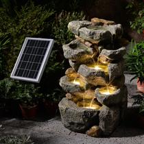 Fonte de água solar Pivotify com rochas em cascata de 5 níveis, 49 cm de altura