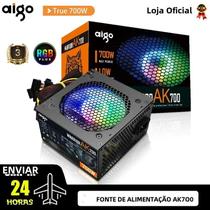 Fonte de Alimentação Aigo AK 700W - PC Gamer Silenciosa com Ventilador RGB 120mm