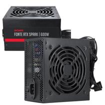 Fonte de Alimentação Gamer Pcyes Spark 600W ATX 110V/230V Silenciosa Com Proteção Contra Sobrecarga 5 Cabos Conectores e Pfc Ativo