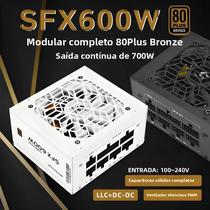 Fonte De Alimentação SFX Totalmente Modular Branca 500W 600W 80Plus Bronze Para Gabinete De