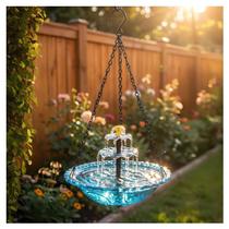 Fonte de banho suspensa para pássaros, movida a energia solar, azul, 45 cm