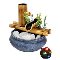 Fonte De Mesa Agua Cascata Feng Shui Bambu Decorativa 18cm